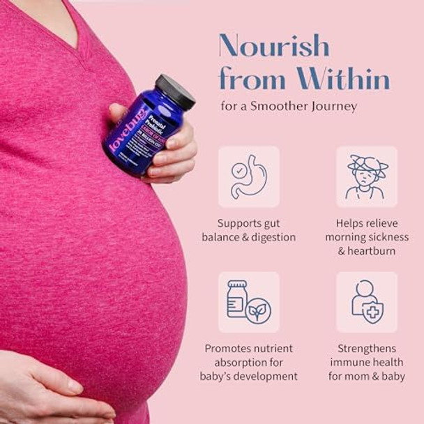 Lovebug Prenatal Probiotic Supplement - 7 Probiotics & Prenatal Vitamins For Women, 20 Billion Cfu, With Soothing Peppermint, Ginger, Raspberry Leaf And Lemon Balm. 30 Capsules