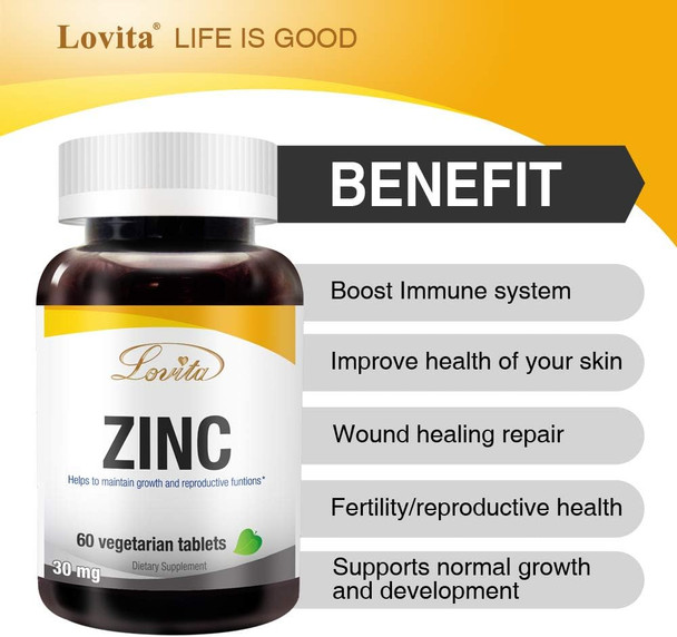 Lovita Zinc 30Mg  Well-Absorbed Chelated Zinc Supplements For Men & Women  Vegan, Non Gmo, For Immune Support & Healthy Skin  Gluten   60 Tablets Lovita Zinc 30Mg  Well-Absorbed Chelated Zinc Supplements For Men & Women  Vegan, Non Gmo, For Immune Support & Healthy Skin  Gluten   60 Tablets