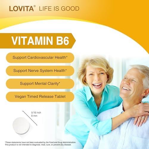 Lovita Vitamin B6 (Pyridoxine Hydrochloride) 80Mg, Timed Release, 8 Hours Sustained, Support Cardiovascular & Nerve Health, 130 Vegan Tablet