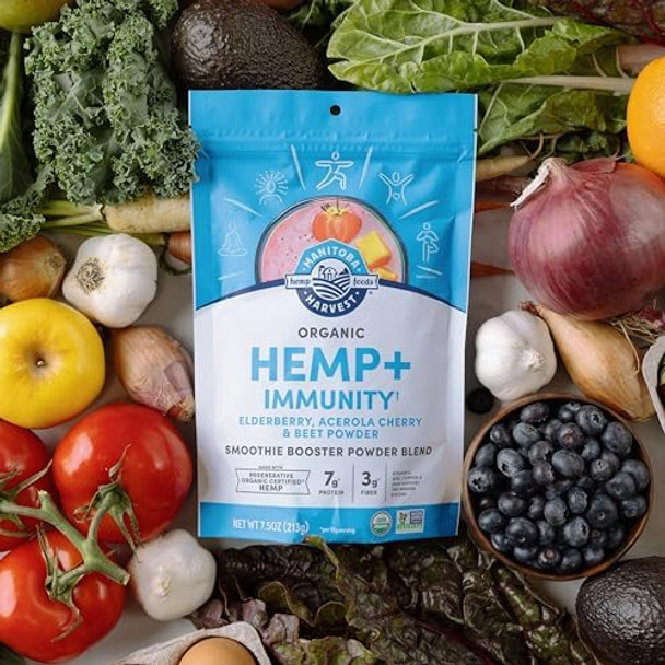 Manitoba Harvest Organic Hemp+ Immunity, Elderberry, Acerola Cherry & Beet Powder, Smoothie Booster Powder Blend, 7.5 Oz