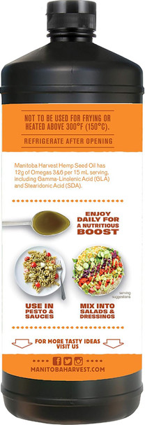 Manitoba Harvest Hemp Seed Oil, Cold Pressed, Premium Quality, 12G Of Omegas 3 & 6 Per Serving, Hydrate & Nourish Skin - Non Gmo, Vegan, Gluten , Great For Cooking, Salad Dressings, 32 Fl Oz