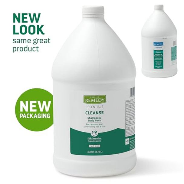 Medline Remedy Essentials Shampoo & Body Wash (128 Oz), 4 Count, Fresh Scent, Full Body Gel Cleanser With Aloe, Refill Size, Sulfate , For Men & Women, Incontinence Care, Bedside Cleansing