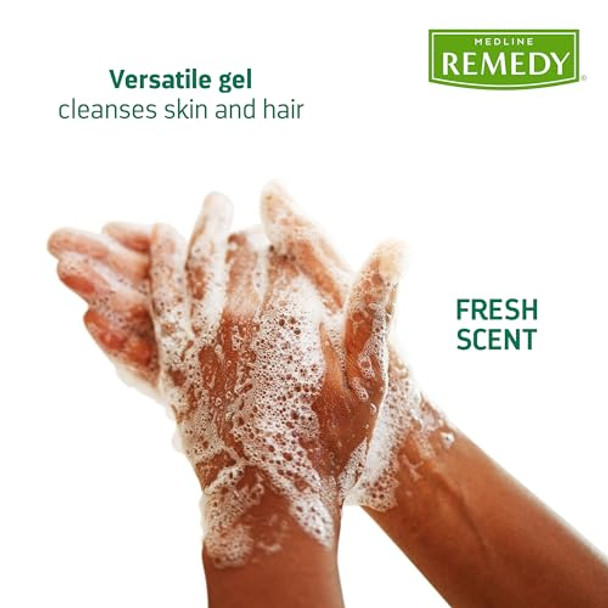 Medline Remedy Essentials Shampoo & Body Wash (128 Oz), 4 Count, Fresh Scent, Full Body Gel Cleanser With Aloe, Refill Size, Sulfate , For Men & Women, Incontinence Care, Bedside Cleansing