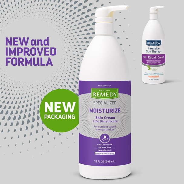 Medline Remedy Specialized Skin Cream (32 Oz Bottle), Scented, 1.5% Dimethicone, Nourishing Moisturizer For Dry Skin, Sulfate-, Paraben-, Hypoallergenic Body Cream, Daily Lotion For Dry Skin