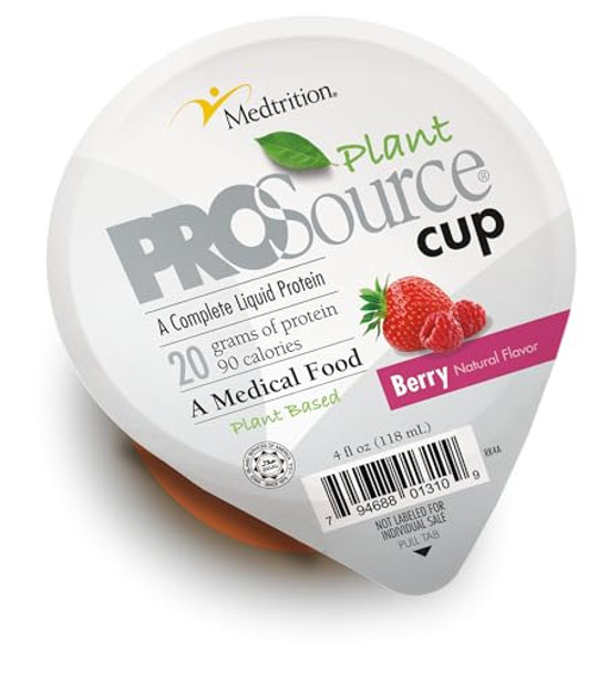 Medtrition Prosource Cup Plant, 20G Complete Liquid Protein In 2 Oz Ready-To-Drink Cup, Berry Flavor, Clear Liquid Diet, Oral Or Syringe, Supports Wound Healing, Dysphagia & Surgery Recovery, Vegan, Halal, Dairy, Dye And Gluten