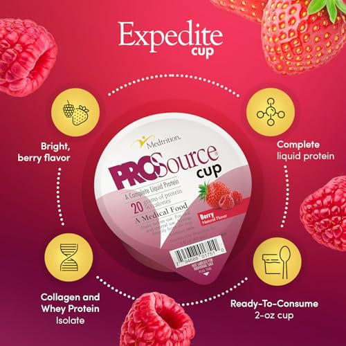 Medtrition Prosource Cup, 20G Complete Liquid Protein In 2 Oz Ready-To-Drink Cup, Berry Flavor, Clear Liquid Diet, Oral Or Syringe Use, Supports Wound Healing, Dysphagia & Post-Surgery Recovery