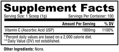 Metabolic Nutrition Vitamin C, 1000Mg, Pure Pharma Grade, High Absorption Ascorbic Acid (100 G)