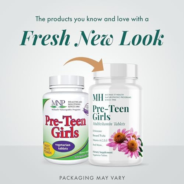 Michael'S Health Naturopathic Programs Pre-Teen Girls - 60 Vegetarian Tablets - Daily Multivitamin For Healthy Growth & Development - Kosher - 30 Servings