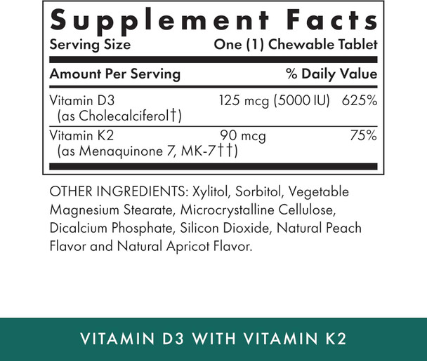 Michael'S Health Naturopathic Programs Vitamin D3 With K2 - 90 Chewable Tablets - Apricot Flavor - Skeletal & Immune System Support - No Added Sugar - Vegetarian & Kosher - 90 Servings