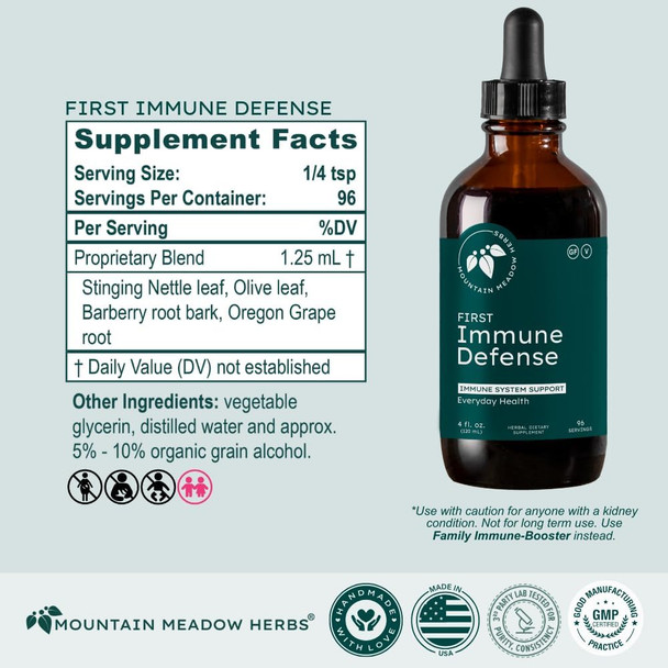 Mountain Meadow Herbs First Immune Defense  All Natural Immune Support In A Fast Acting Liquid Supplement - 4 Oz.