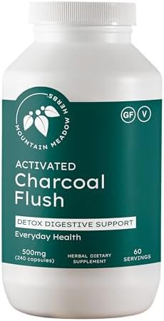 Mountain Meadow Herbs Activated Charcoal Flush – Natural Detox Cleanse Supplement For Digestion, Gas Relief, And Bloating Support – Activated Charcoal Capsules For Internal Cleansing 240Ct