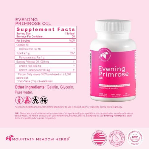 Mountain Meadow Herbs Evening Primrose Oil 1,000Mg – Omega-6 Fatty Acids For Women’S Health, Supports Clear Skin & Hormonal Balance, Gluten-, Easy-To-Take Softgels (30 Count)