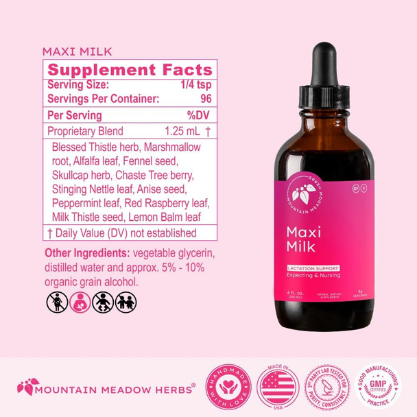 Mountain Meadow Herbs Maxi-Milk- Natural Liquid Lactation Support To Increase Breast Milk Production Quickly & Effectively For Breastfeeding Moms - 4 Oz