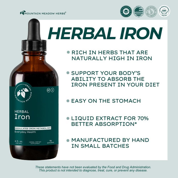 Mountain Meadow Herbs - Herbal Iron - 4 Oz - Gentle Herbs To Support And Regulate Iron Metabolism And Absorption
