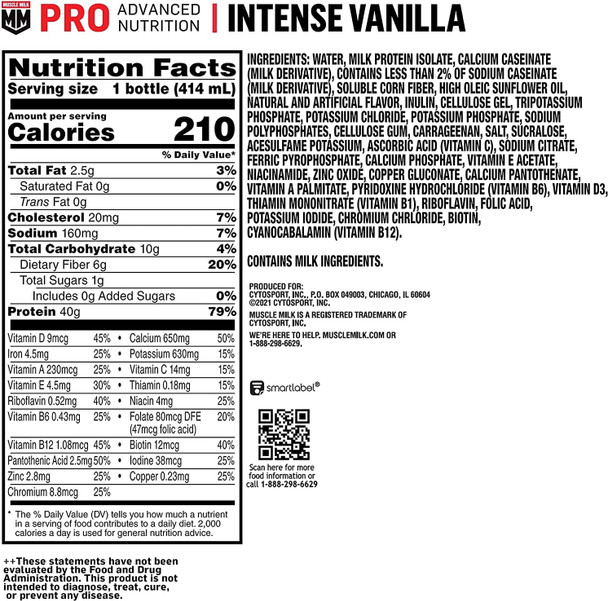 Muscle Milk Pro Advanced Nutrition Protein Shake, Intense Vanilla, 14 Fl Oz Bottle & Pro Advanced Nutrition Protein Shake, Intense Vanilla, 11.16 Fl Oz (Pack Of 12)