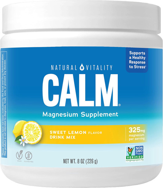 Natural Vitality Calm, Magnesium Supplement, Anti-Stress Drink Mix Powder, Gluten , Vegan, & Non-Gmo, Sweet Lemon, 8 Oz