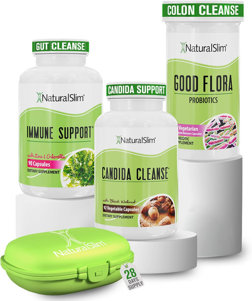 Naturalslim Candida Cleanse Support Supplements Bundle - Candiseptic Kit Anti Overgrowth, Gut & Colon Cleansing 242 Capsules Total - 28 Days Cleansing Program Formulated By Frank Suarez (1 Pack)