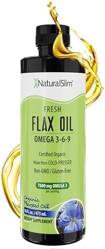 Naturalslim Flaxseed Oil Liquid Fresh Taste Flax Oil Organic Cold Pressed & High In Omega 3 6 9 Fatty Acid Flax Seed Supplement For Healthy Cells, Hair, Skin, & Nails - Fresh Taste 16 Fl. Oz.