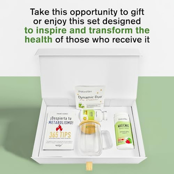 Naturalslim Dynamic Duo  Set - Bundle Of Magicmag Magnesium Powder, Kadsorb Potassium Caps, Despierta Tu Metabolismo Book, Double Glass Mug, & Premium  Box With Information Leaflet