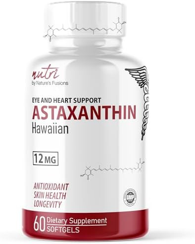 Nature'S Fusions Nutri Astaxanthin 12Mg Max Strength - Premium Supplements Grown In Hawaii - Powerful Antioxidant, Promotes Heart And Eye Health - 60 Softgels For Fast Absorption