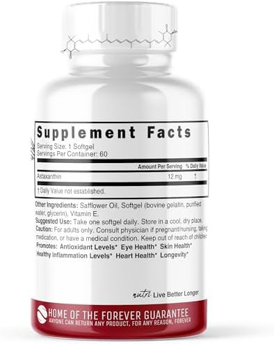 Nature'S Fusions Nutri Astaxanthin 12Mg Max Strength - Premium Supplements Grown In Hawaii - Powerful Antioxidant, Promotes Heart And Eye Health - 60 Softgels For Fast Absorption