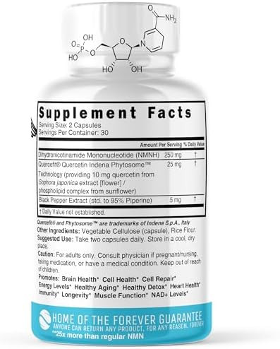 Nature'S Fusions Nmnh (Nmn Supplement Alternative) (Dihydronicotinamide Mononucleotide) 250Mg - 25 Times More Effective Than Nr & Nad+ - Boost Nad+ By Up To 10 Times - 60 Count (30 Servings)