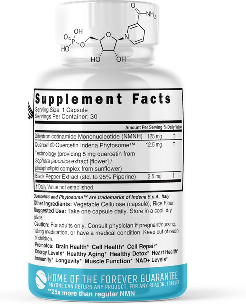 Nature'S Fusions Nmnh (Nmn Supplement Alternative) (Dihydronicotinamide Mononucleotide) 125Mg - 25 Times More Effective Than Nr & Nad+ - Boost Nad+ By Up To 10 Times - 30 Count (30 Servings)