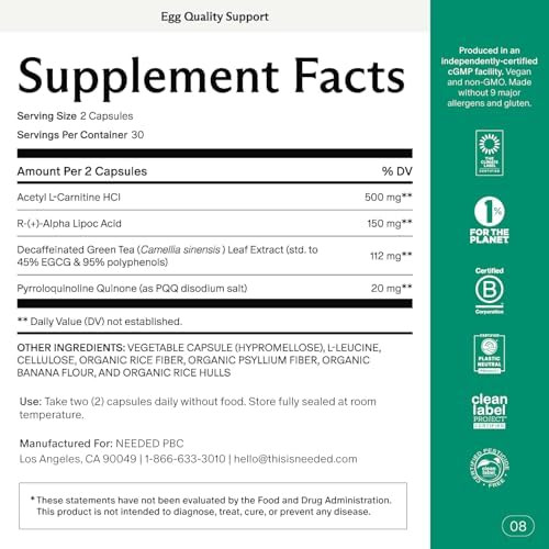 Needed. Egg Quality Support - Optimally Formulated Antioxidants Supplement For Egg Quality - Fertility Support - Fertility Supplement For Women - 60 Capsules - 30 Day Supply