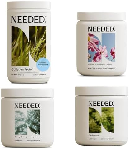 Needed. Prenatal Wellness Bundle  Multivitamin, Vegan Omega-3, Collagen, & Pre/Probiotic For Pregnancy & Postpartum