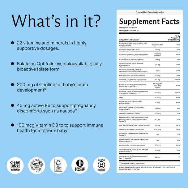 Needed Multivitamin For Prenatal  Prenatal Multi Essentials Capsule Pregnancy Breastfeeding Postpartum  Expertly-Formulated and Third Party Tested  30 Day Supply 90 Capsules