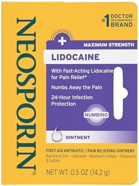 Neosporin + Lidocaine First Aid Antibiotic Ointment, Maximum Strength & Fast-Acting Topical Pain Reliever, 24-Hour Infection Protection That Numbs Away The Pain, Bacitracin Zinc, 0.5 Oz