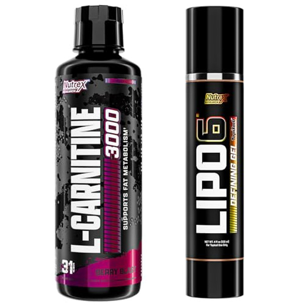 Nutrex Research Lipo-6 Defining Gel & L-Carnitine 3000  Stimulant- Body Support & Workout Companion  Fast-Absorbing Topical Gel + Liquid L-Carnitine