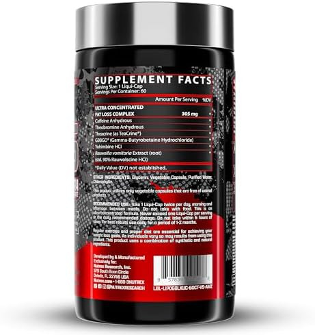 Nutrex Research Lipo-6 Black Ultra Concentrate  Thermogenic Energizing Fat Burner Supplement, Increase Weight Loss, Energy & Intense Focus Capsule, 60Count