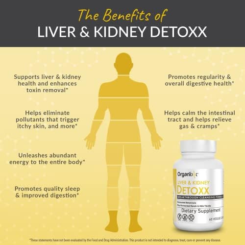 Organixx Kidney & Liver Support Cleanse Supplement, Milk Thistle Reishi Herbal Formula For Digestive Health, Kidney & Liver Health, Sleep & Energy Support, Gluten , Non Gmo, 60 Vegetarian Capsules