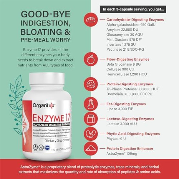 Organixx Enzyme 17 Essential Digestive Enzymes For Women & Men, For Gut Health & Optimal Digestive Health, Support For Bloating, Gas, Nutrient Absorption & Immunity, Vegan, Non Gmo, 80 Veggie Capsules Organixx Enzyme 17 Essential Digestive Enzymes For Women & Men, For Gut Health & Optimal Digestive Health, Support For Bloating, Gas, Nutrient Absorption & Immunity, Vegan, Non Gmo, 80 Veggie Capsules