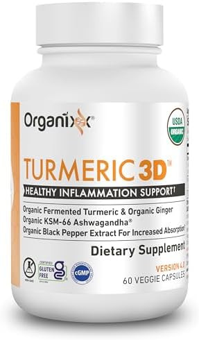 Organixx Usda Organic Turmeric Curcumin Supplement With Ashwagandha, Vitamin D, Turmeric & Ginger – Fermented For Maximum Bioavailability, 60 Count + 30 Count