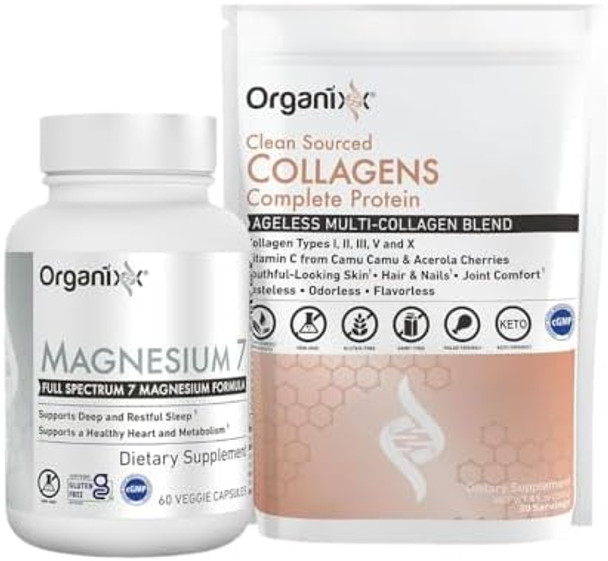Organixx Magnesium Glycinate (60 Caps) & Collagen Peptides Powder (30 Servings) Bundle