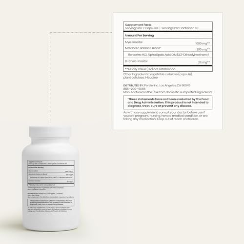 Perelel Hormone Balance Support, Womens Inositol Supplement With Berberine, Myo & D Chiro Inositol, Alpha Lipoic Acid, & Dim To Support Female Health, Soy, Dairy & Gluten , Non Gmo, 120 Capsules