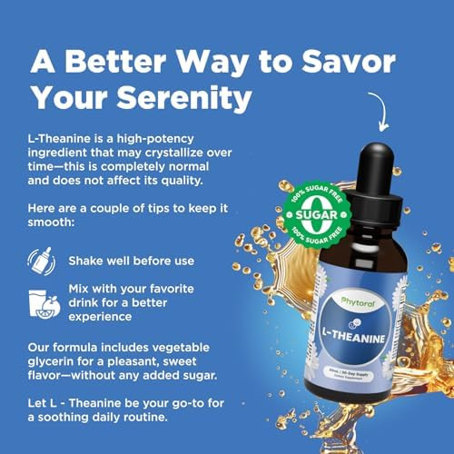 Phytoral Potent L-Theanine Liquid Drops - High Absorption L-Theanine For Kids & Adults Calm & Relaxation Support - Premium Quality Drops Ideal For Children And Adults Liquid 30 Servings