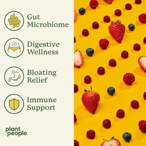Plant People Wonderbiome 2-In-1 Prebiotic + Probiotic Gummies – Zero-Sugar Vegan Digestive Health & Bloating Relief – 5 Billion Cfu Bacillus Subtilis De111 + Artichoke & Chicory – 60 Count