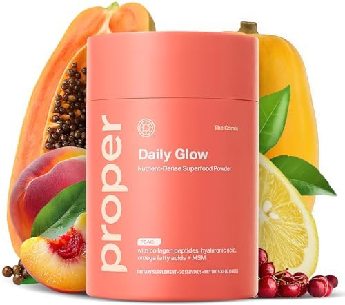 Proper Proper, The Corals Daily Glow Beauty Blend - Nutrient Dense Superfood Powder With Collagen Peptides, Hyaluronic Acid Powder, Vitamin C, And Msm. Hair, Skin, Nail Vitamin Supplement For Women & Men