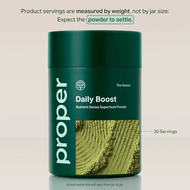 Proper Proper, The Greens Daily Boost Organic Greens Powder. Whole Food, Apple Flavor Veggie Powder Superfood With Wheatgrass, Spirulina, Chlorella, Probiotics. Daily Drink Mix For Wellness And Digestion
