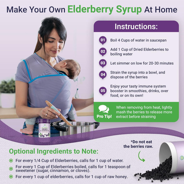 Purify Life Usda Organic Dried Elderberries 1Lb Bulk (Safest Packaging, Resealable Bag, Bpa- Scoop) Natural, Non-Irradiated, Raw Whole Black Elderberry, Immune Support, Make Sambucus Elderberry Syrup, 1 Pound