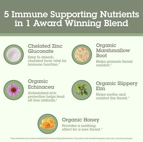 Quantum Health Therazinc Organic Zinc Lozenges Ecea & Honey Immune Support For Adults & Kids 12+ Naturally Flavored Blood Orange Fast Relief With No Aftertaste - 18 Count