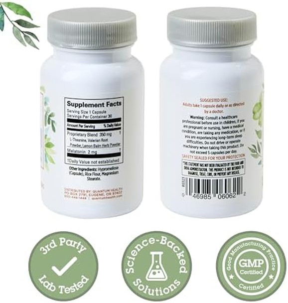 Quantum Health Sleep Melatonin 2Mg Healthy Restful Sleep Support Blend With Relaxing Valerian Root, Lemon Balm & L Theanine Daily Mind & Body Well Being For Women & Men - 30 Capsules Quantum Health Sleep Melatonin 2Mg Healthy Restful Sleep Support Blend With Relaxing Valerian Root, Lemon Balm & L Theanine Daily Mind & Body Well Being For Women & Men - 30 Capsules