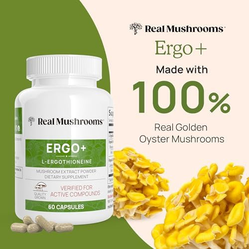 Real Mushrooms Ergothioneine Supplement – Golden Oyster Mushroom With Beta-Glucans – L-Ergothienine Extract Poweder – Organic, Vegan, Non-Gmo, No Fillers – 60 Capsules Mushroom Supplement For Humans