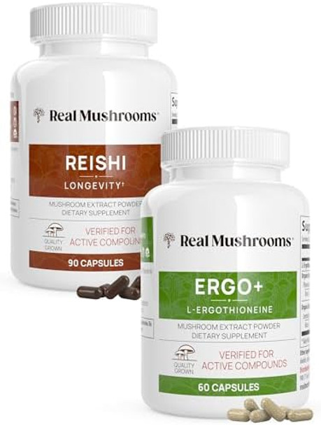 Real Mushrooms Ergothioneine (60Ct) And Reishi 415 (90Ct) Bundle With Shiitake And Oyster Mushroom Extracts - Longevity And Relaxation -Vegan, Gluten , Non-Gmo - Natural Support For Healthy Aging Real Mushrooms Ergothioneine (60Ct) And Reishi 415 (90Ct) Bundle With Shiitake And Oyster Mushroom Extracts - Longevity And Relaxation -Vegan, Gluten , Non-Gmo - Natural Support For Healthy Aging