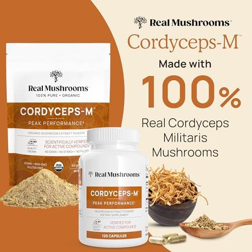 Real Mushrooms Cordyceps (60G) And 5 Defenders (45G) Mushroom Extract Powder Bundle - Mushroom Supplement For Energy, Endurance And Immune Strength - Vegan, Non-Gmo