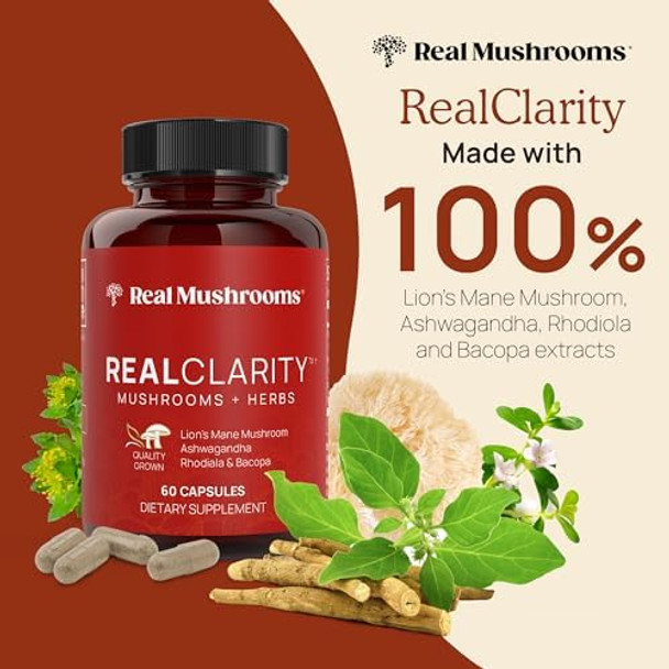 Real Mushrooms Realclarity (60Ct) & Lions Mane (120Ct) Capsules W/Cordyceps Powder Bundle - Mushroom Supplement For Mental Clarity, Focus, Cognition, Energy & Vitality - Vegan, Non-Gmo Real Mushrooms Realclarity (60Ct) & Lions Mane (120Ct) Capsules W/Cordyceps Powder Bundle - Mushroom Supplement For Mental Clarity, Focus, Cognition, Energy & Vitality - Vegan, Non-Gmo