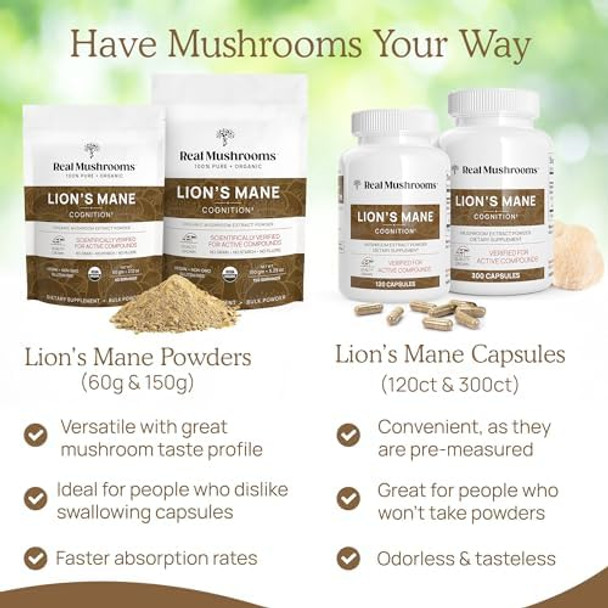 Real Mushrooms Lions Mane For Humans (60 Servings) And Pets (120Ct) - Powder & Capsules Bundle For Cognition & Immunity - Vegan, Non-Gmo, Gluten-, Grain- Mushroom Extract Supplements Real Mushrooms Lions Mane For Humans (60 Servings) And Pets (120Ct) - Powder & Capsules Bundle For Cognition & Immunity - Vegan, Non-Gmo, Gluten-, Grain- Mushroom Extract Supplements